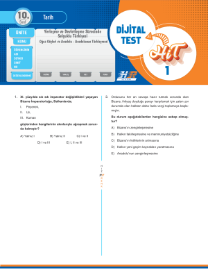10. Sınıf Tarih DİJİTAL TEST - HIZ VE RENK - 2024