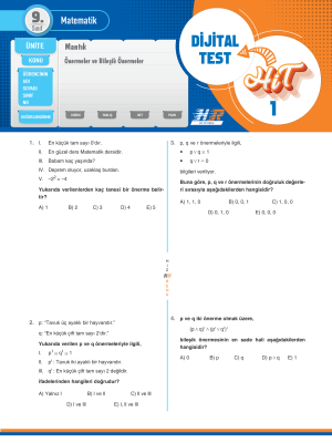 9. Sınıf Matematik DİJİTAL TEST - HIZ VE RENK - 2024