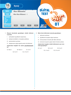 10. Sınıf Biyoloji DİJİTAL TEST - HIZ VE RENK - 2024