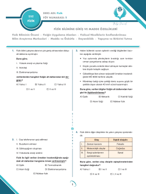 TYT FİZİK 10 FÖYLÜ - BİLGİ SARMAL
