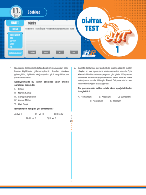 11. Sınıf Edebiyat DİJİTAL TEST - HIZ VE RENK - 2024